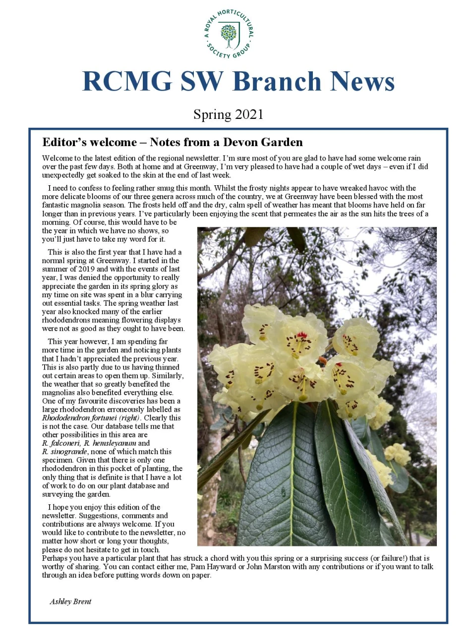 SW Branch Newsletter No 7 - Spring 2021 Cover